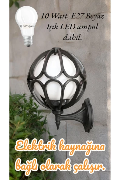 fullreyon Beyaz Işık 10 Watt LED Ampul Dahil Dekoratif Bahçe Duvar Aydınlatma Armatürü, Dekoratif Duvar Aplik