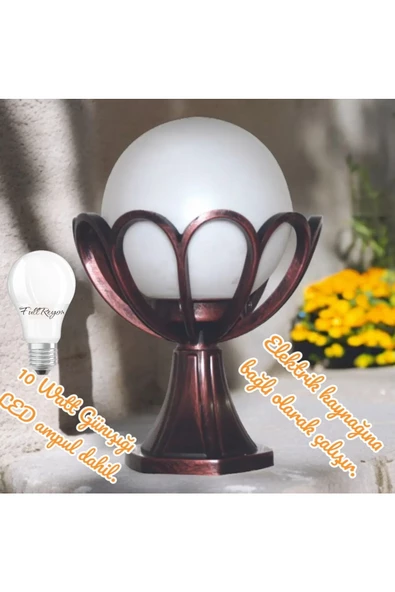 fullreyon Günışığı 10 WATT Led Ampulü Bakır Eskitme Bahçe Duvar Aydınlatma Armatürü, Dekoratif Aplik