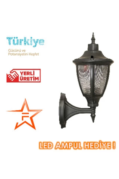 Ferstar Aydınlatma Duvar Konsollu Siyah Altıgen Fener Aplik Bahçe Aydınlatma Armatürü