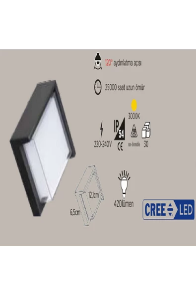 ECONA Full Reyon 6w Siyah Kasa Dış Mekan Dekoratif Aplik (3000K) Dekoratif Armatür, Led Armatür - 2