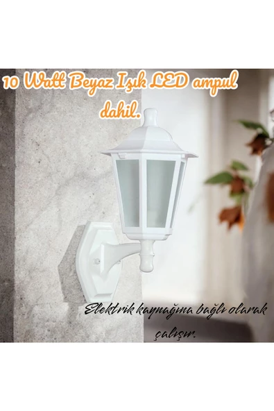 fullreyon 10 W. Beyaz Işık LED Ampulü DAHİL Dekoratif Bahçe, Balkon, Teras, Kapı Giriş Apliği, Bahçe Armatürü