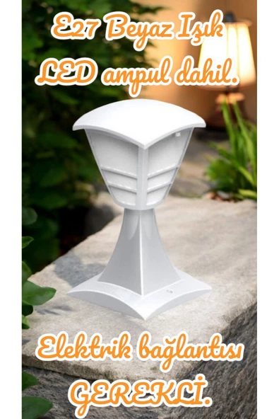 fullreyon 10 Watt Beyaz Işık Led Ampul Dahil, 32 Cm BEYAZ Renk Bahçe Armatürü, Bahçe Duvar Apliği, Şık Armatür