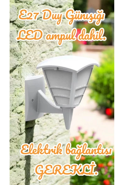 fullreyon E27 Duylu, 10 Watt Günışığı Led Ampul Dahil, BEYAZ renk İç ve Dış Mekan Bahçe, Balkon, Teras Apliği