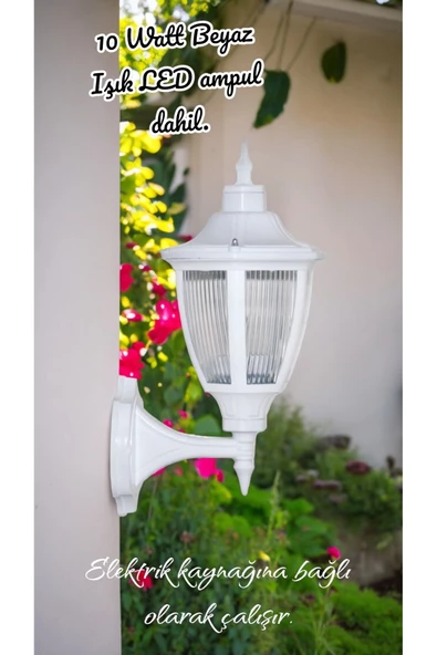 fullreyon 10 Watt Beyaz Işık Led Ampul Dahil, Teras, Balkon, Bahçe Duvar Apliği, Kamelya, Bungalov Armatürü
