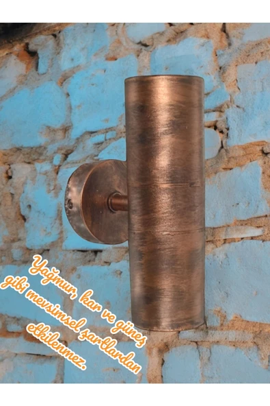 fullreyon Bakır Eskitme 14 Watt MAVİ IŞIK Gu10 Duy Led Aplik, Sarı Yaldız Armatür, Bahçe, Balkon Teras Apliği - Resim 3