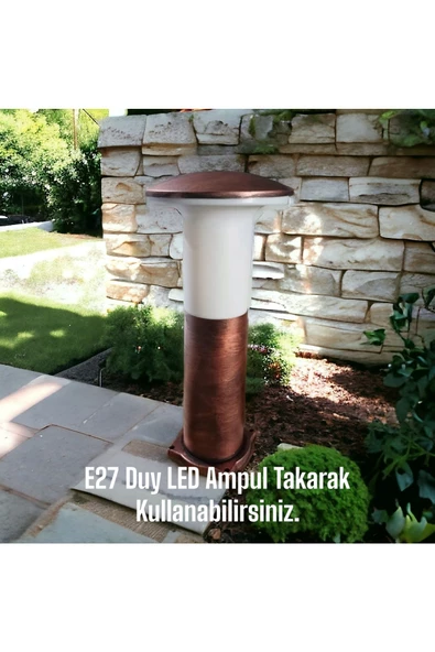 fullreyon 41 Cm, E27 Duylu, Bakır Eskitme Mantar Armatür, Bahçe Duvar, Çim, Yürüyüş Yolu, Set Üstü Aplik - 3