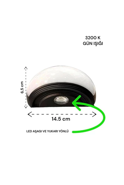 fullreyon 8 Watt, 3200 Kelvin Çift Yönlü Bahçe Duvar Apliği, Elektrikle Çalışır Bahçe Duvar Armatürü Led Aplik - Resim 2