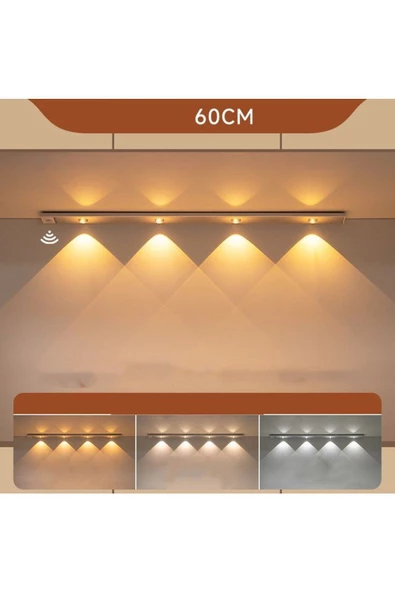 fullreyon 60 Cm, Sensörlü, Şarjlı, 3 Işık Renkli, Alüminyum Kasa, Işık Desenli, Çok Amaçlı Modern Led Aplik - 5