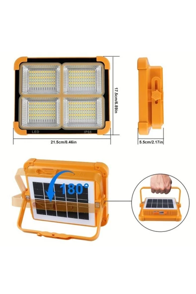 fullreyon Güneş Enerjili, Telefon Şarz Eder, 200 Watt Çoban, Çiftçi, Bekçi Feneri 4 Farklı Işık Modlu, SOS Mod