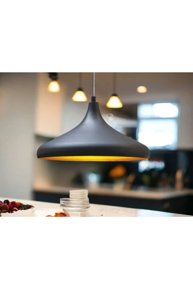 fullreyon Modern Metal Sarkıt, Salon, Hol, Mutfak Avizesi, Siyah Renk Metal Avize, 36 Cm Çapında Metal Avize