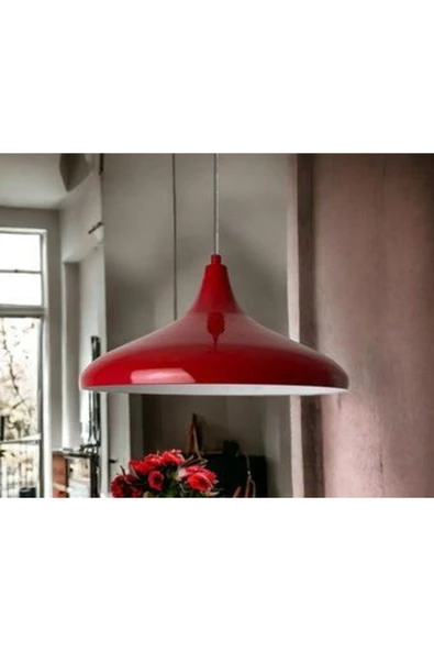 fullreyon Modern Metal Sarkıt, Salon, Hol, Mutfak Avizesi, Kırmızı Renk Metal Avize, 36 Cm Çapında Metal Avize - 2