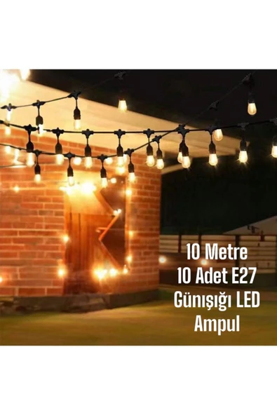 fullreyon 10 Metre, 10 Adet 10 Watt Günışığı Ampullü Düğün Kına, Eğlence, İşletme, Bahçe Aydınlatma Organizeri