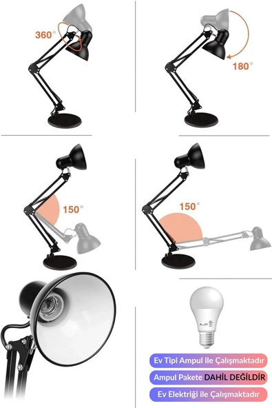 fullreyon Metal Masa Lambası, Akrobat Yaylı 360° Açılı Ayarlanabilir, Hareketli Modern Çalışma Masası Lambası - 3