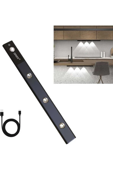 fullreyon 60 cm Hareket Sensörlü, Sensörsüz Kullanılabilir Usb Şarjlı Taşınabilir Mutfak, Dolap, Gece Lambası - 6