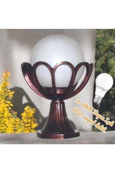 fullreyon Beyaz Işık 10 W. Led Ampul Dahil Bakır Eskitme Bahçe Duvar Aydınlatma Armatürü, Dekoratif Aplik