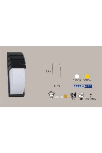 ECONA 24w Siyah Kasa Dış Mekan Led Aplik Elips Çerçeveli (3000k)