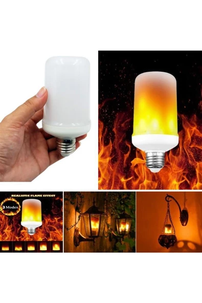 fullreyon 4'lü Paket 3 Işık Modlu, Alev Efektli 5 Watt, E27 Duy Led Ampul, Alev Efektli Çok Kaliteli Led Ampul - 5