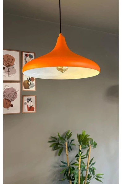 fullreyon Modern Metal Sarkıt, Salon, Hol, Mutfak Avizesi, Turuncu Renk Metal Avize, 36 Cm Çapında Metal Avize