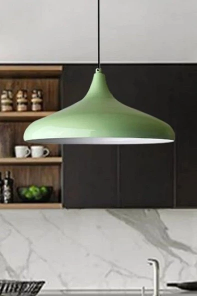 fullreyon Modern Metal Sarkıt, Salon, Hol, Mutfak Avizesi, Fıstık Yeşili Metal Avize 36 Cm Çapında Metal Avize