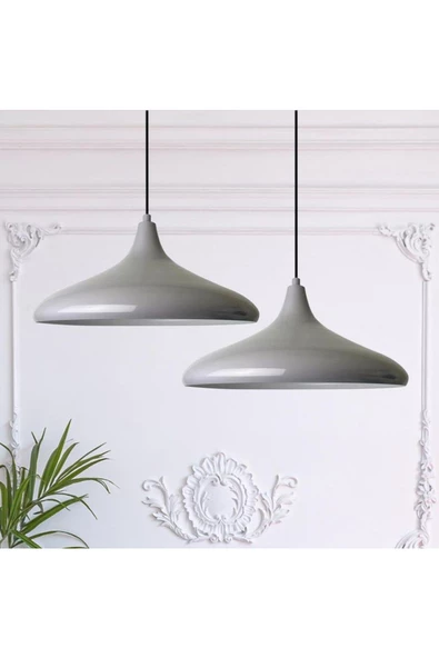 fullreyon Modern Metal Sarkıt, Salon, Hol, Mutfak Avizesi, Gri Renk Metal Avize, 36 Cm Çapında Metal Avize - 3
