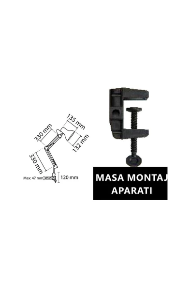 fullreyon Ultra Kaliteli, Metal Kasa, Modern Tasarım Mengeneli Portatif, Masaya Monte Edilir Çalışma Lambası - 2
