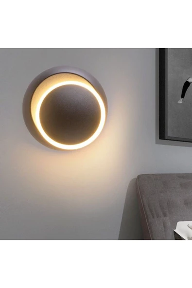 fullreyon Siyah Alüminyum Kasa, Elektrikle Çalışır, 6 Watt, Günışığı,  Yatakbaşı Aplik Modern Gece Lambası - Resim 3