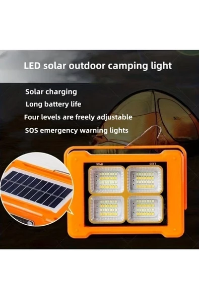 fullreyon Güneş Enerjisi İle Dolan Powerbank, 200 Watt Solar Projektör, 4 Işık Modlu, SOS Yardım Çakarlı Fener - 2