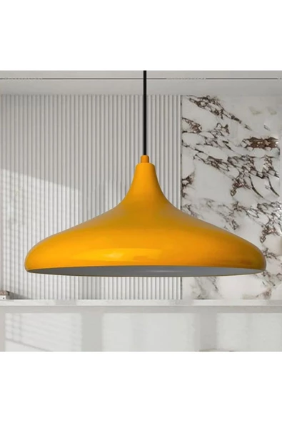 fullreyon Modern Metal Sarkıt, Salon, Hol, Mutfak Avizesi, Sarı Renk Metal Avize, 36 Cm Çapında Metal Avize - 8