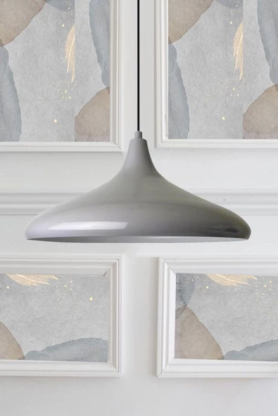 fullreyon Modern Metal Sarkıt, Salon, Hol, Mutfak Avizesi, Gri Renk Metal Avize, 36 Cm Çapında Metal Avize - 5