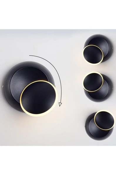 fullreyon Siyah Alüminyum Kasa, Elektrikle Çalışır, 6 Watt, Günışığı,  Yatakbaşı Aplik Modern Gece Lambası - Resim 5