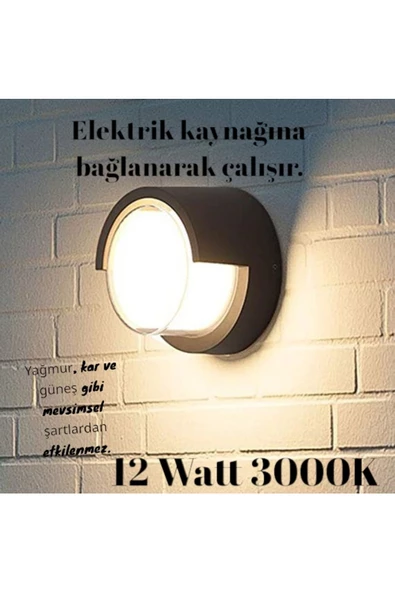 fullreyon 12 Watt, 3000 Kelvin, 840 Lümen Modern Tasarım Led Aplik, Şık Bahçe, Banyo, Balkon, Teras Armatürü