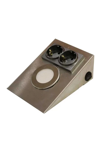 fullreyon Metal Krom Kasa 2,5 Watt Beyaz Işık Ledli, Çift Prizli, Aç - Kapa Düğmeli, Tezgah - Dolap Armatürü ürün görseli 1