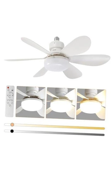 fullreyon Çok Kaliteli, 3 Işık Modlu, Pervaneli, Kumandalı Serinleten Led Ampul, 62 Watt Pervaneli Fan Ampul - 5
