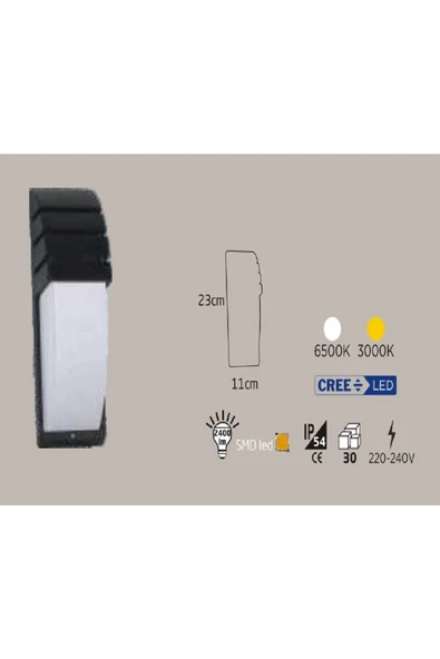 ECONA 24w Siyah Kasa Dış Mekan Led Aplik Elips Çerçeveli (6500k) - Resim 2