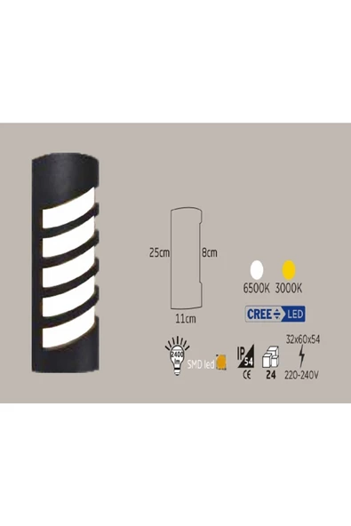 ECONA 24w Siyah Kasa Dış Mekan Led Aplik Oval Çerçeveli 6500k - 2