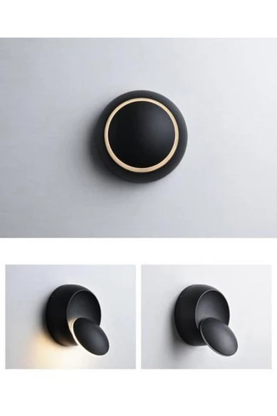 fullreyon Siyah Alüminyum Kasa, Elektrikle Çalışır, 6 Watt, Günışığı,  Yatakbaşı Aplik Modern Gece Lambası - Resim 4