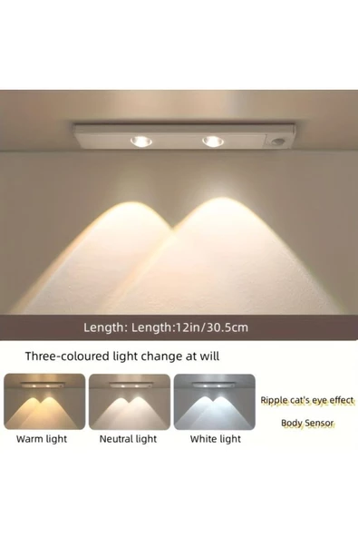 fullreyon Sensörlü, Şarjlı, 3 Işık Renkli, 30 CM Alüminyum Kasa, Işık Desenli, Çok Amaçlı Modern Led Aplik - 3