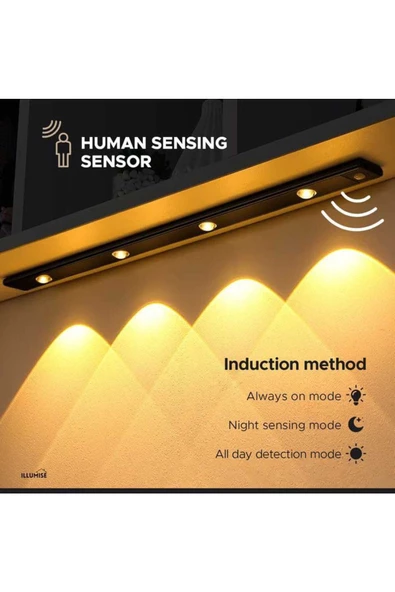 fullreyon 2 Adet 60 cm Hareket Sensörlü, Sensörsüz Kullanılabilir Usb Şarjlı Modern Mutfak, Dolap Gece Lambası - 8