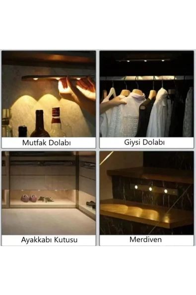fullreyon 3 Adet 60 cm Sensörlü, Sensörsüz Kullanılabilir Usb Şarjlı Taşınabilir Mutfak, Dolap, Gece Lambası - 3