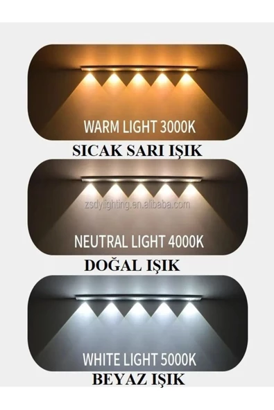 fullreyon 3 Adet 60 cm Sensörlü, Sensörsüz Kullanılabilir Usb Şarjlı Taşınabilir Mutfak, Dolap, Gece Lambası - 6