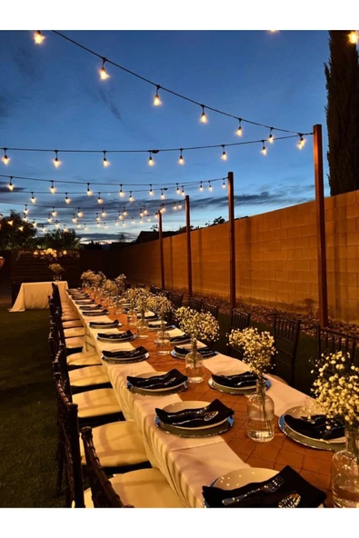 fullreyon 10 Metre, 20 Duylu 20 Adet 10 Watt Beyaz Işık Ampullü Düğün Kına Eğlence Bahçe Aydınlatma Organizeri - Resim 7