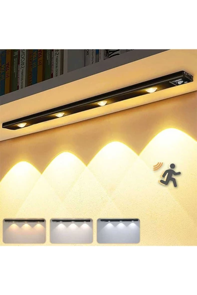 fullreyon 3 Adet 60 cm Sensörlü, Sensörsüz Kullanılabilir Usb Şarjlı Taşınabilir Mutfak, Dolap, Gece Lambası - 4