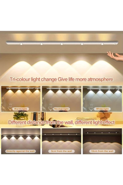 fullreyon Sensörlü, Şarjlı, 120 Cm, 3 Işık Renkli, Alüminyum Kasa, Işık Desenli, Çok Amaçlı Modern Led Aplik - 2