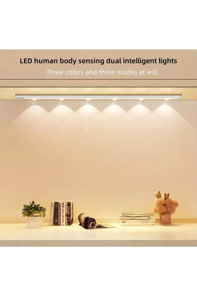 fullreyon Sensörlü, Şarjlı, 120 Cm, 3 Işık Renkli, Alüminyum Kasa, Işık Desenli, Çok Amaçlı Modern Led Aplik - 6