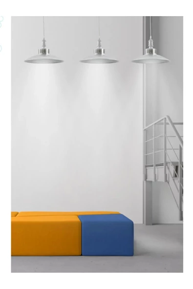 fullreyon 3 Adet 45 Cm Çapında 100 Watt Günışığı, Avize Görünümlü Led Ampul, Fabrika, Atölye, Kafe Bar Armatür - 2