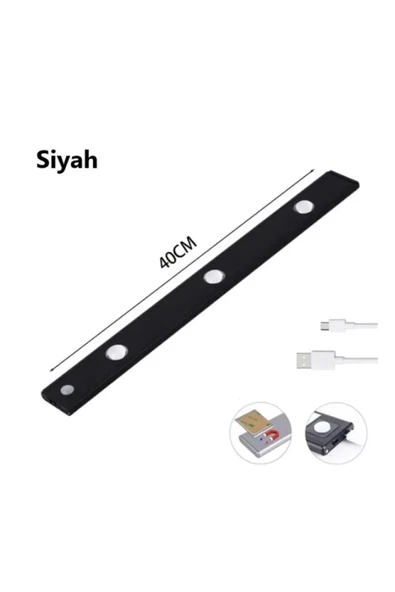 fullreyon 3 Adet 40cm Harekete Duyarlı Sensörlü Usb Şarj Dim Edilebilir Taşınabilir Mutfak Dolap, Gece Lambası - 6