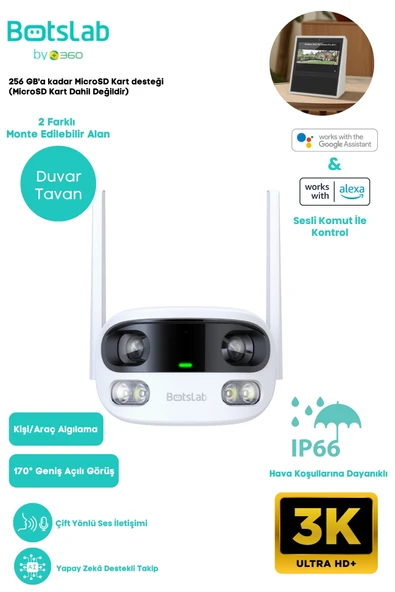 +360 Botslab Smart W302 Outdoor Kamera 3K / Çift Yönlü Ses / 170 Derece / Akıllı İnsan Takibi ürün görseli