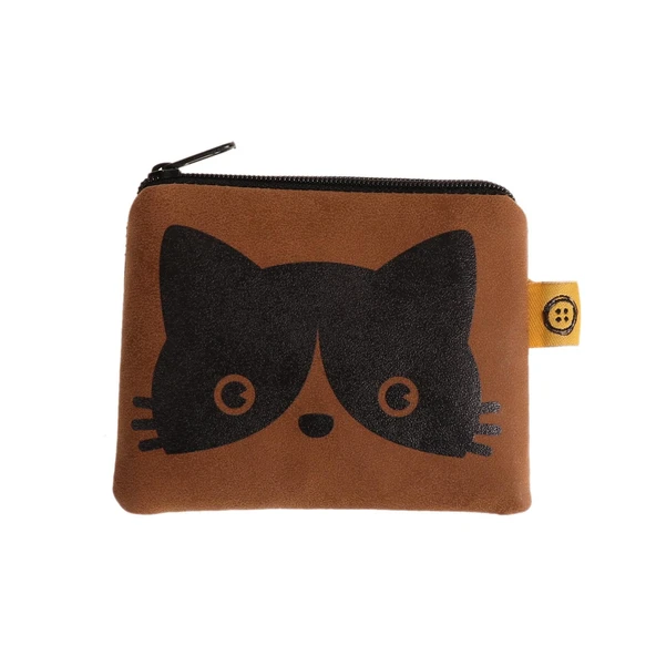 KARA KEDİ TASARIM NUBUK BOZUK PARA CÜZDANI