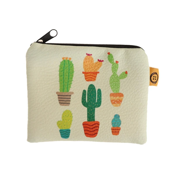 ÇOKLU KAKTÜS TASARIMLI SÜET BOZUK PARA CÜZDANI