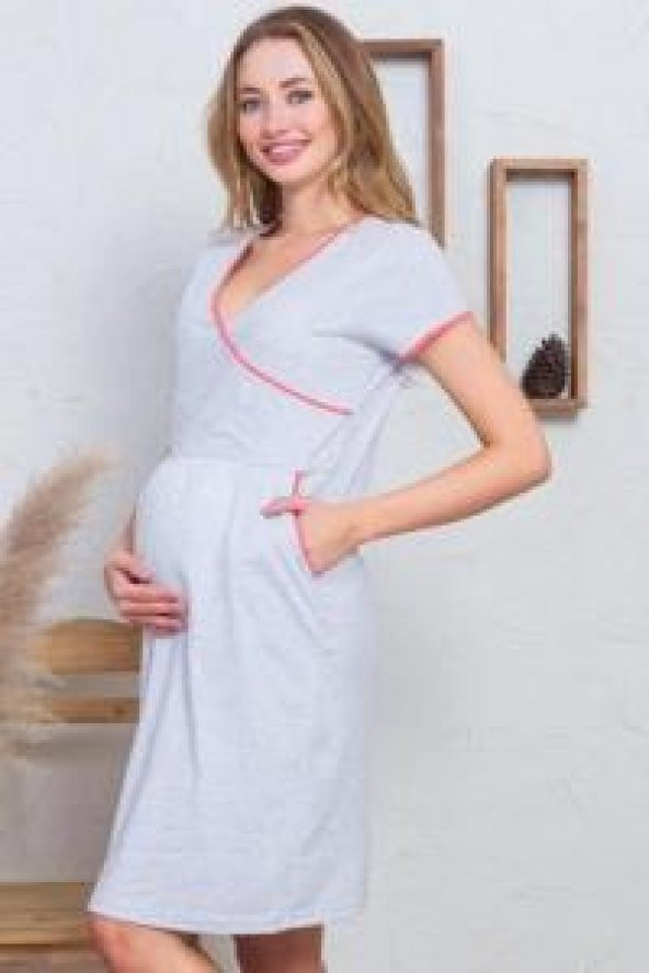 Hamile Lohusa Vienetta  Gri Elbise Gecelik - 3